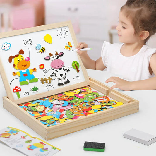 Forest Animals Magnetic Puzzle Box With Wooden Chalkboard
