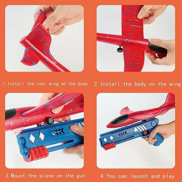 Flying Airplane Launcher Gun Toy With Foam Glider Planes