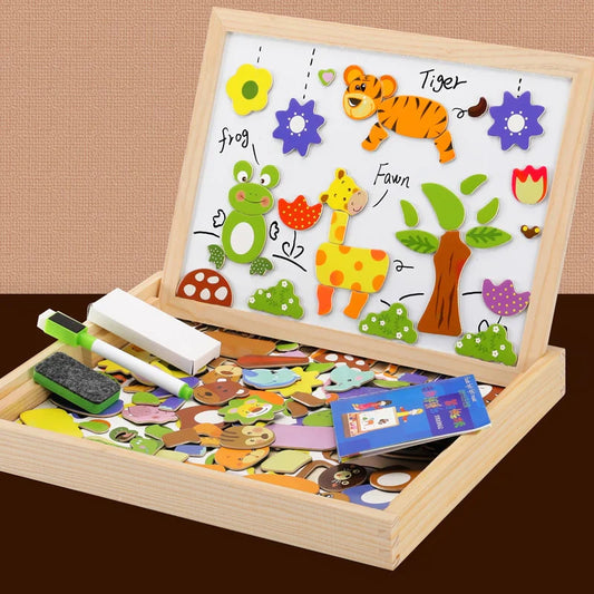 Forest Animals Magnetic Puzzle Box With Wooden Chalkboard