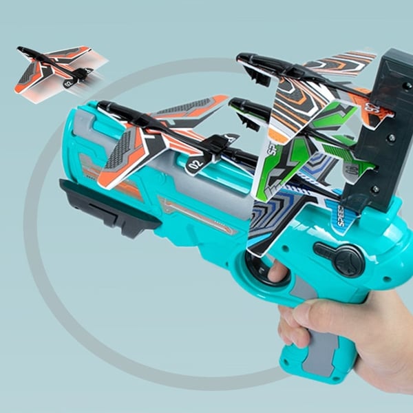 Flying Airplane Launcher Gun Toy With Foam Glider Planes