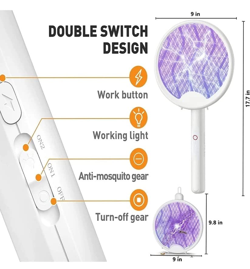 2 in 1 Mosquito Bat Killer Racket Electric Mosquito Racket Bat with UV LED Light Lamp