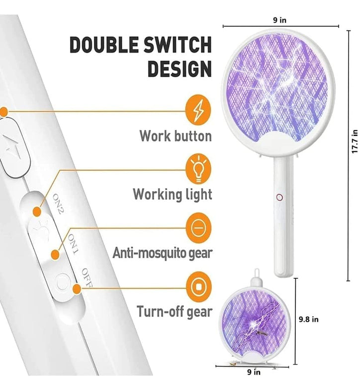 2 in 1 Mosquito Bat Killer Racket Electric Mosquito Racket Bat with UV LED Light Lamp
