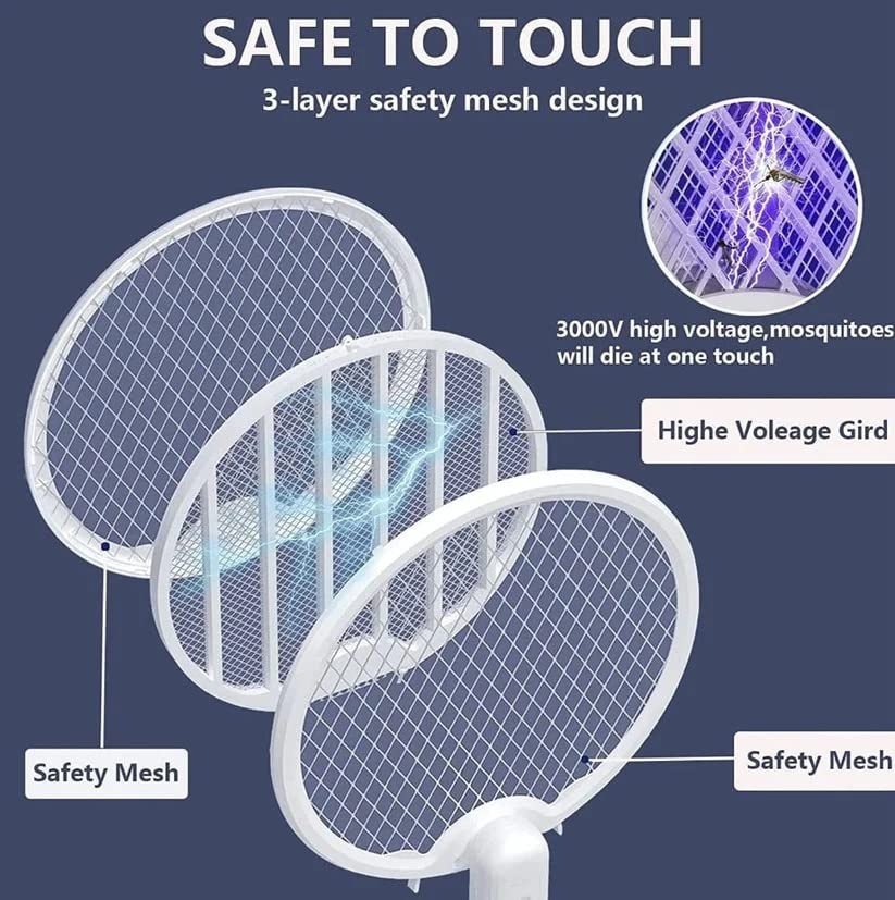 2 in 1 Mosquito Bat Killer Racket Electric Mosquito Racket Bat with UV LED Light Lamp