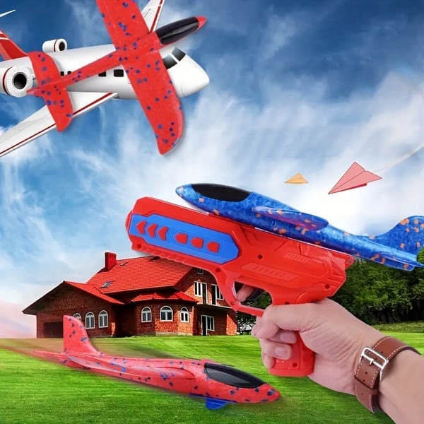 Flying Airplane Launcher Gun Toy With Foam Glider Planes