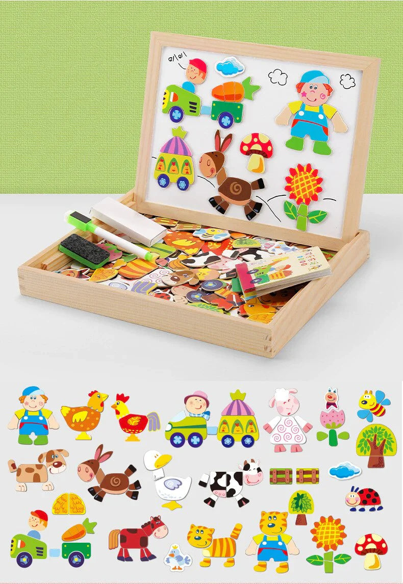 Forest Animals Magnetic Puzzle Box With Wooden Chalkboard
