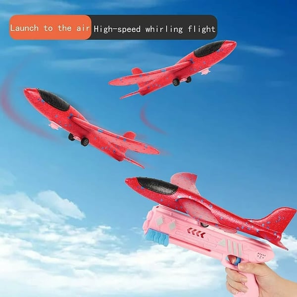 Flying Airplane Launcher Gun Toy With Foam Glider Planes