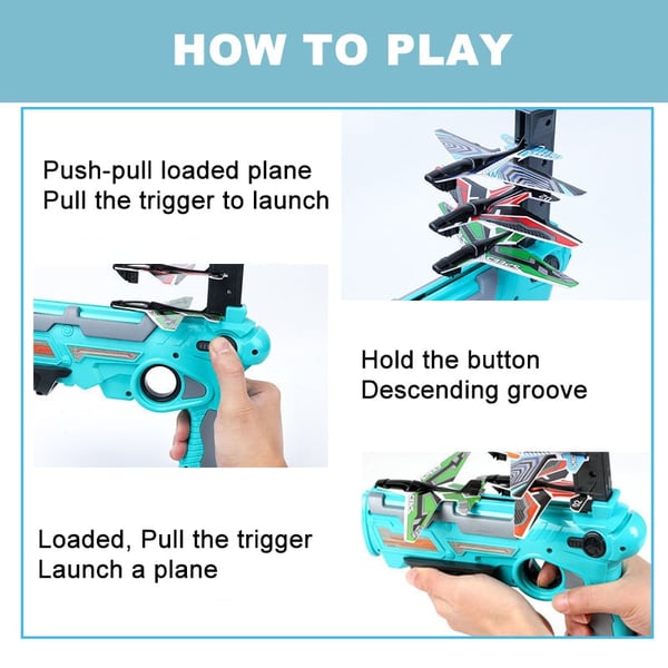 Flying Airplane Launcher Gun Toy With Foam Glider Planes