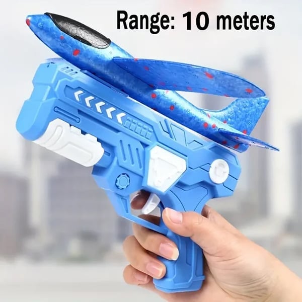 Flying Airplane Launcher Gun Toy With Foam Glider Planes